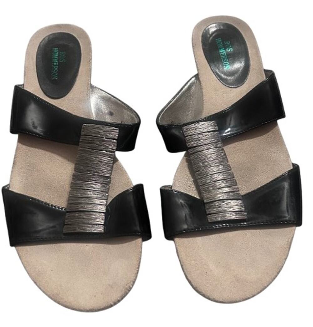 Vintage Ros Hommerson Open Toe Slide Slip On Sandals - Black - 7 1/2 S - Narrow